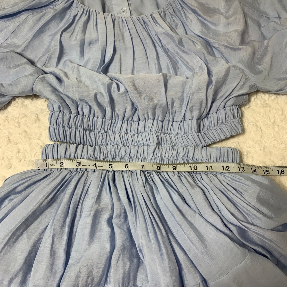 Vici Light Blue Puff Sleeve Cut-Out Detail Mini Dress Sz M - Picture 14 of 15